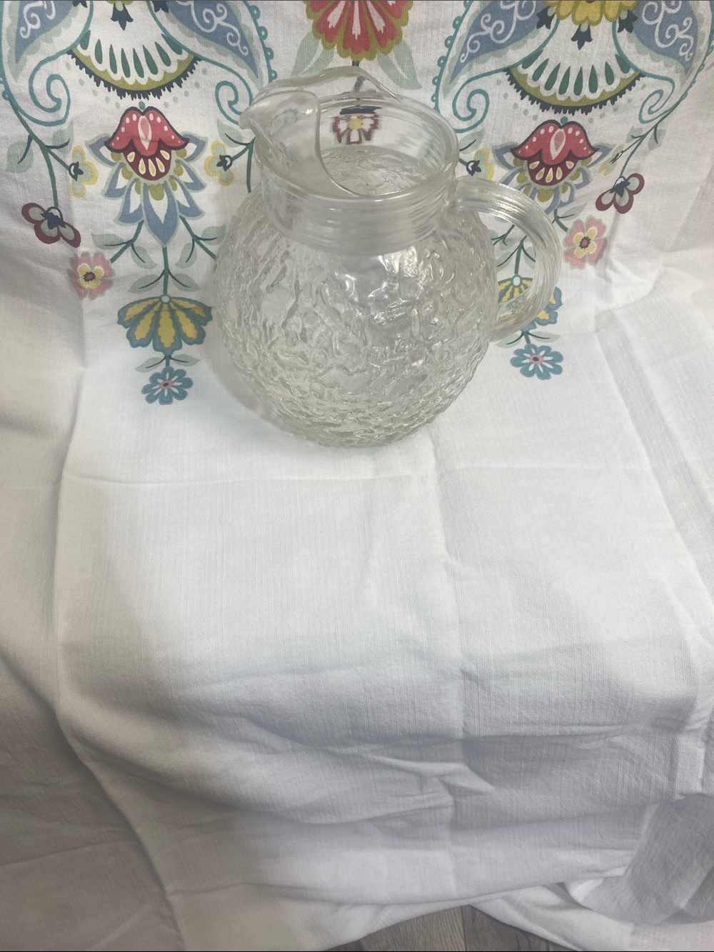 Vintage Clear Textured Glass Pitcher - Home Dining